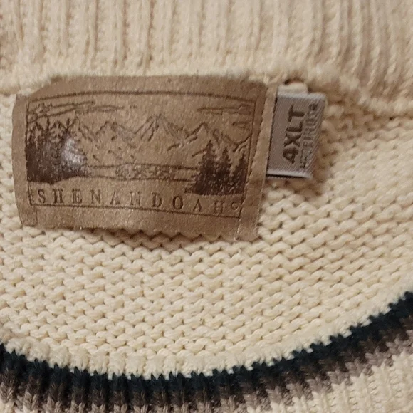 VTG Sweater Mens 4XLT Cream 3D Embroidered Bass Retro Made in USA 4 XL Tall - Picture 4 of 6